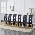 Set of 6 Modern High-Back Dining Chairs – Faux Leather Upholstery, Black with Gold Legs, Ergonomic & Stylish Seating