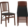 Set of 4 Folding Wooden Dining Chairs – No Assembly, Padded Faux Leather Seat, 400 lbs Capacity, Space-Saving Side Chairs (Brown/Black)