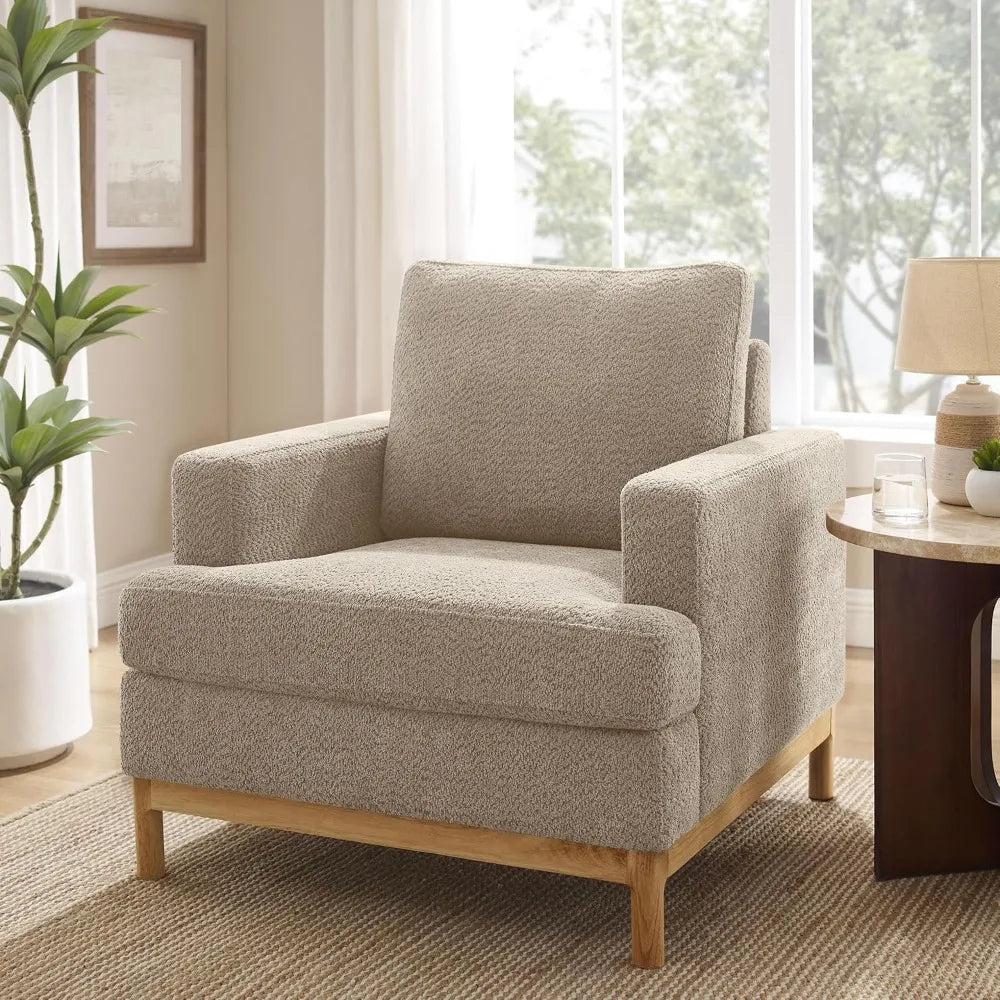 Oversized Mid-Century Accent Chair – Boucle Upholstered Armchair for Living Room or Bedroom (Camel)