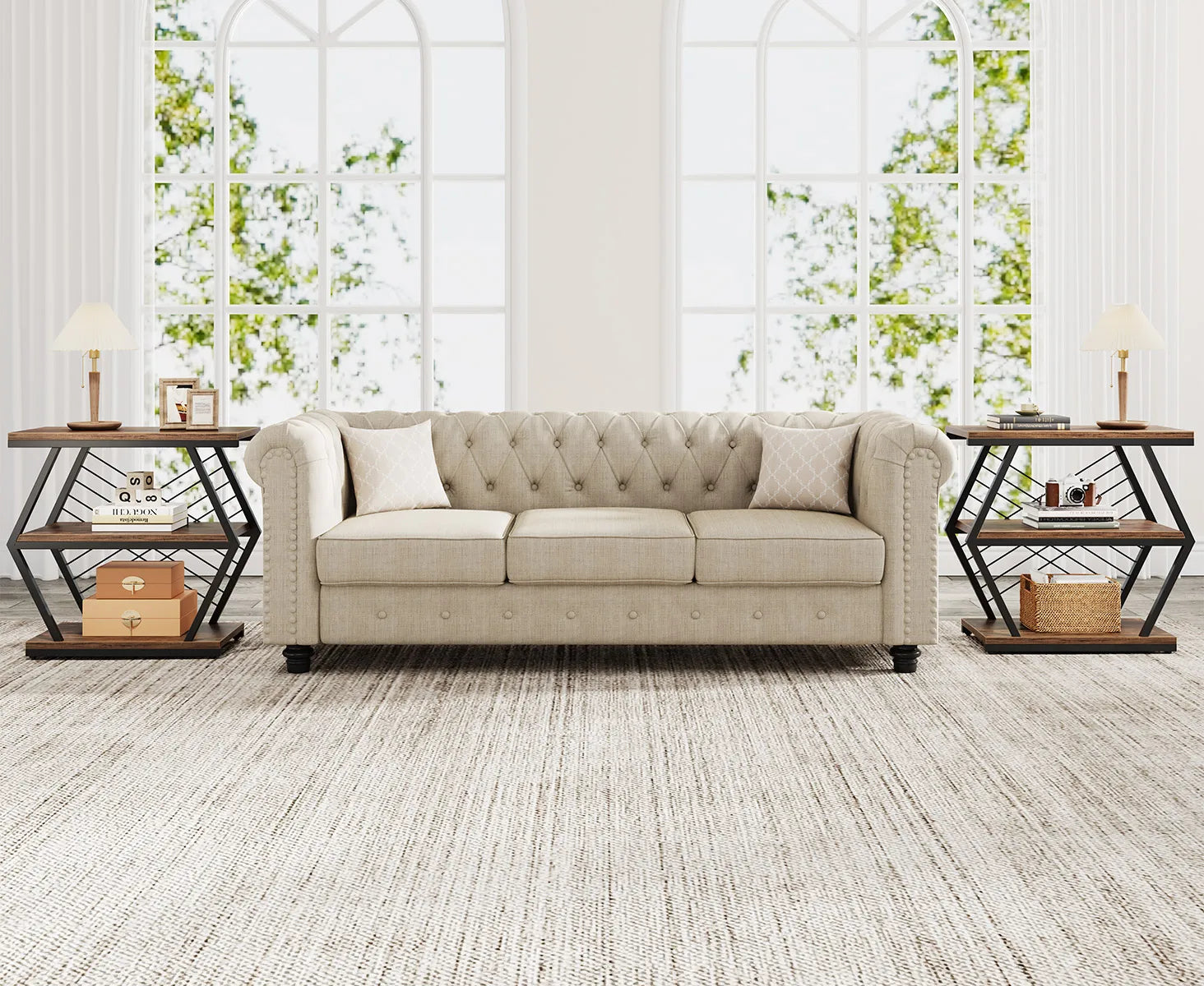 Industrial End Table with 3-Tier Storage – Rustic Wood & Metal Side Table for Living Room or Bedroom