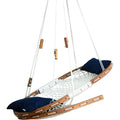 Summit Hanging Hammock Chair with Wooden Frame, Navy Cushions & Footrest – Handwoven Canvas Swing for Patio, Porch, or Indoor Use
