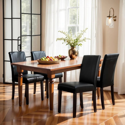 Set of 4 Modern Black Leather Dining Chairs – High Back Parsons Side Chairs with Padded Seats for Kitchen, Dining Room & Living Room