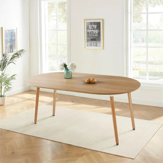 Oval Extendable Dining Table for 4-8, Modern Wood & Metal Dining Room Table