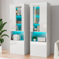 Set of 2 Tall 71" LED Bookcase Display Cabinets – Glass Doors, Gloss Finish, Adjustable Shelves