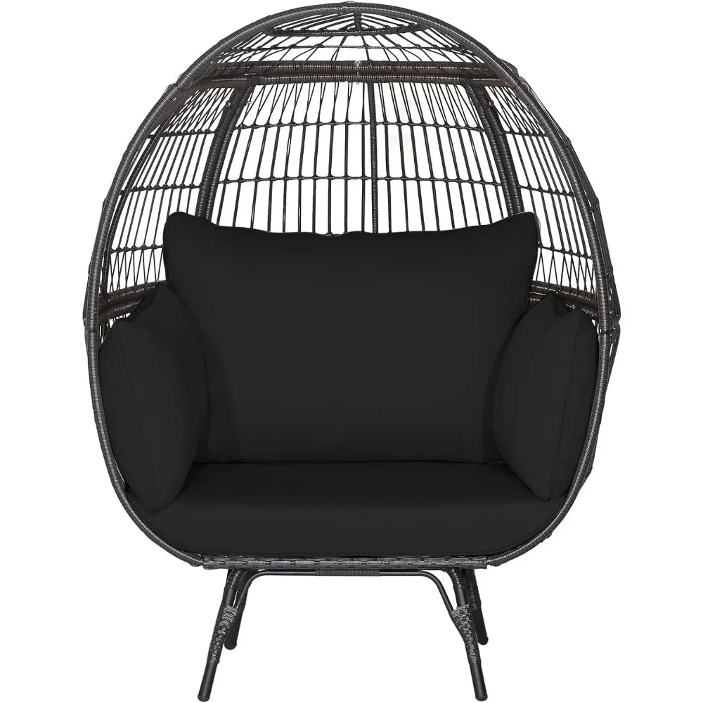 Oversized 2-Person Wicker Egg Chair – Indoor/Outdoor Lounge Hammock Chair with Cushions, PE Rattan Swing Chair with Armrests, 450 lbs Capacity
