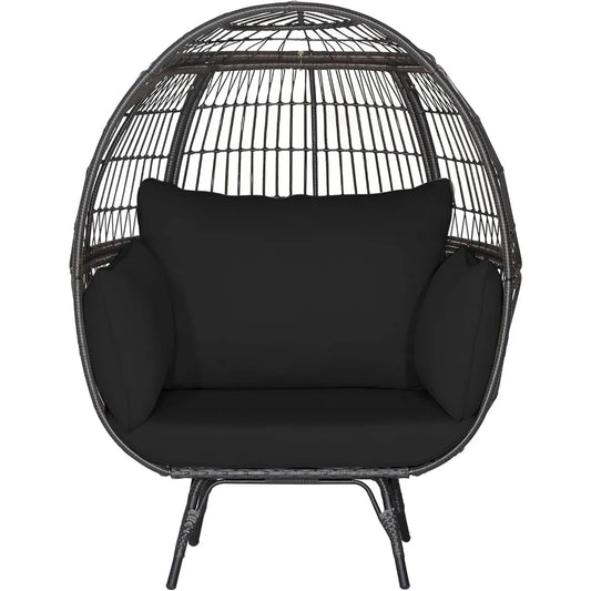Oversized 2-Person Wicker Egg Chair – Indoor/Outdoor Lounge Hammock Chair with Cushions, PE Rattan Swing Chair with Armrests, 450 lbs Capacity