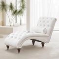 Velvet Tufted Chaise Lounge Chair with Pillow – Upholstered Indoor Recliner with Wood Legs & Ergonomic Curved Design (Beige)