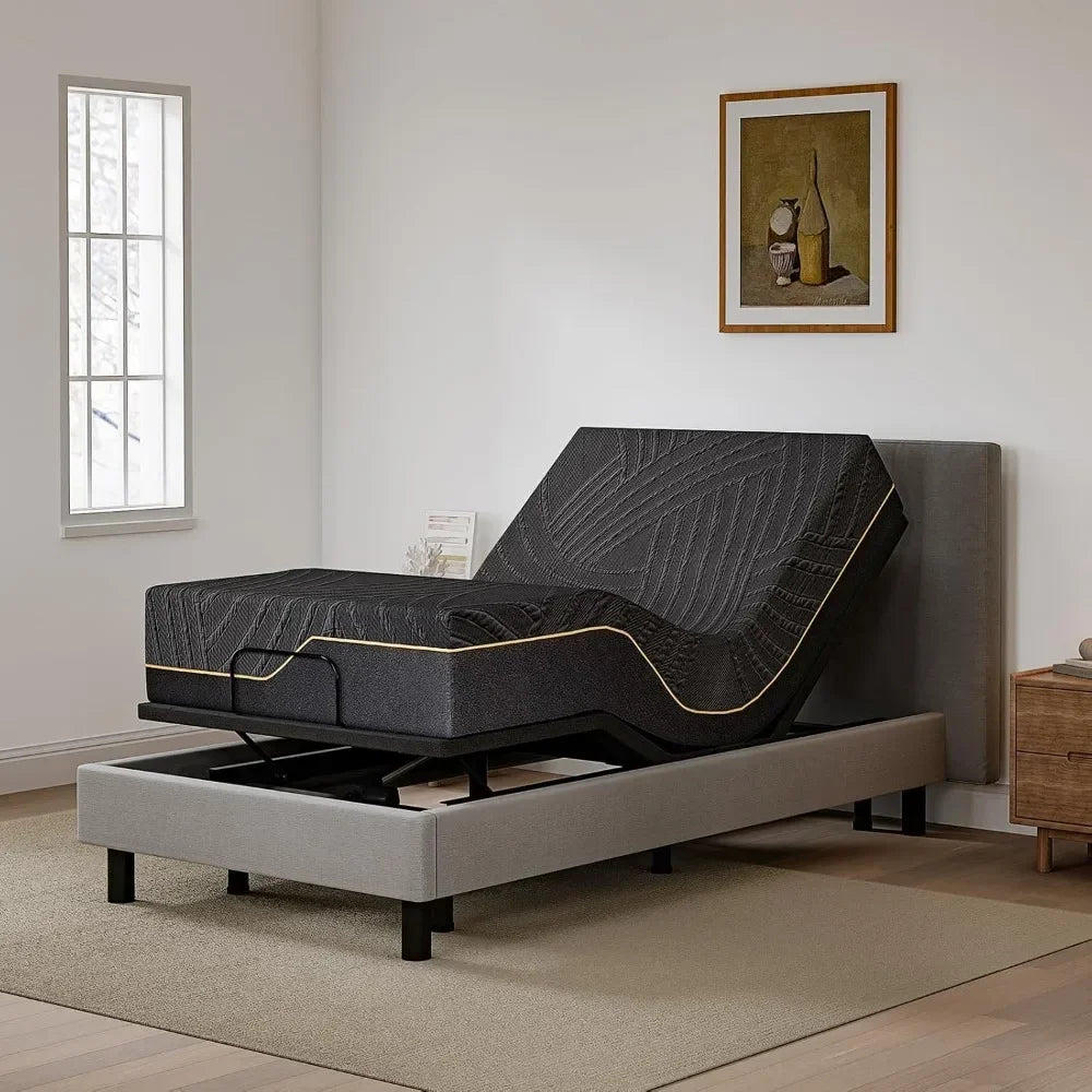 Twin XL Adjustable Bed Frame with 14" Copper Gel Memory Foam Mattress & Wireless Remote (USB, LED, Zero Clearance)