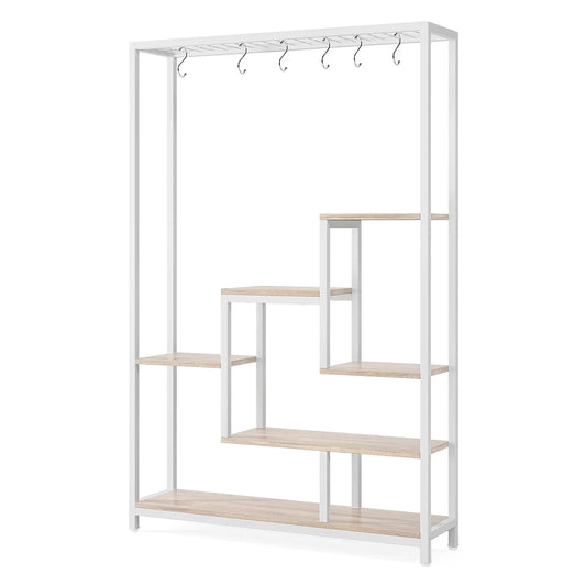 Tall 5-Tier Indoor Plant Stand with Hooks – Metal Flower Display Rack with 7 Shelves for Balcony & Living Room