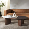 Walnut Oval Solid Wood Coffee Table – 56" Mid-Century Modern Oblong Table for Living Room