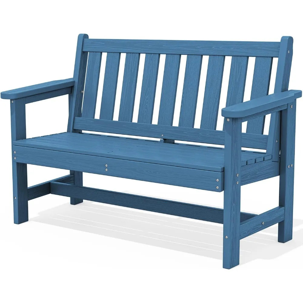 Weatherproof 2-Person Outdoor Bench – 660 lbs Capacity, HDPE Garden Bench with Reinforced Backrest for Patio, Deck, Porch – Classic Navy