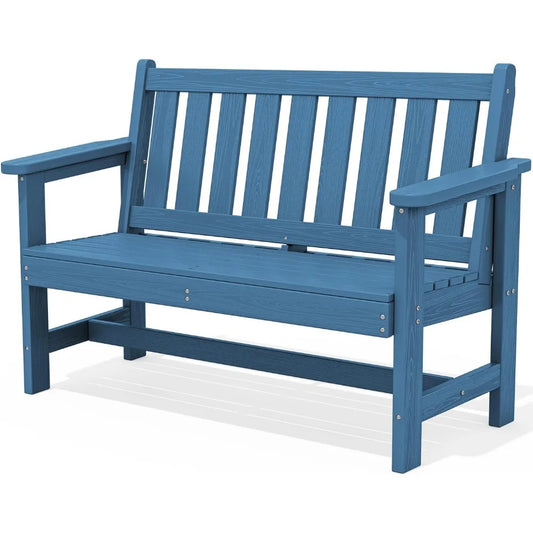 Weatherproof 2-Person Outdoor Bench – 660 lbs Capacity, HDPE Garden Bench with Reinforced Backrest for Patio, Deck, Porch – Classic Navy