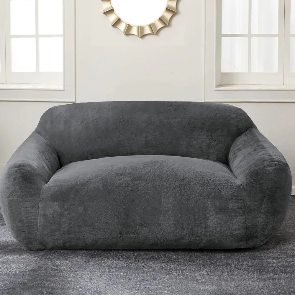 Oversized Faux Fur Bean Bag Sofa Chair with Armrests – Memory Foam Lounger for Adults