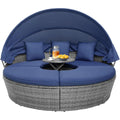 Round Outdoor Rattan Daybed with Canopy, Adjustable Table & Cushions – Modular Patio Lounge Set