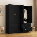 Set of 2 Black Freestanding Wardrobe Closets – 2-Door Armoire with Drawers, Modern Storage Cabinet for Clothes & Shoes