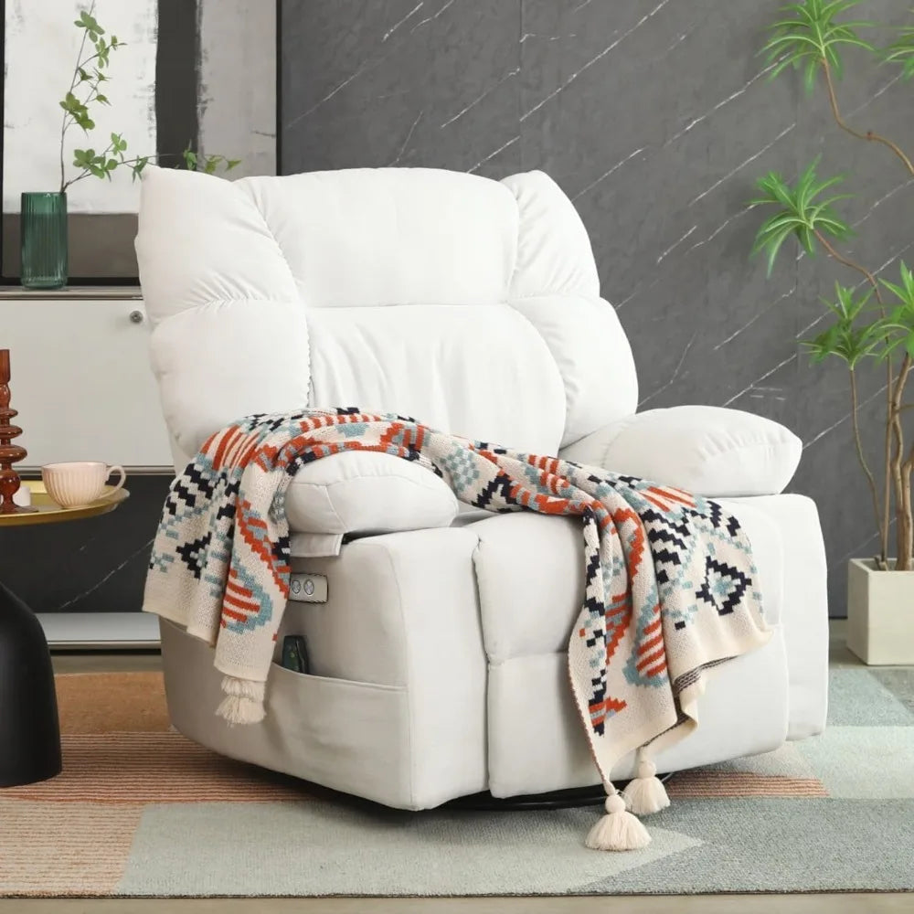Swivel Massage Recliner Chair with Heat & USB-C – Electric Rocking Lounge Chair for Adults, Adjustable Backrest & Footrest