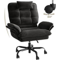 Velvet Executive Office Chair with Flip-Up Arms, 135° Reclining Ergonomic Desk Chair, Wide High Back with Headrest & Storage Pockets – Black