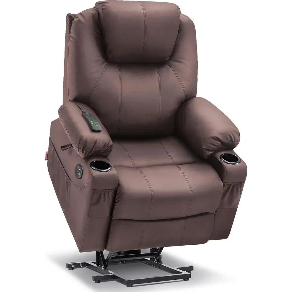 Power Lift Recliner Chair with Heat & Massage – Faux Leather Sofa for Elderly with USB Ports & Cup Holders