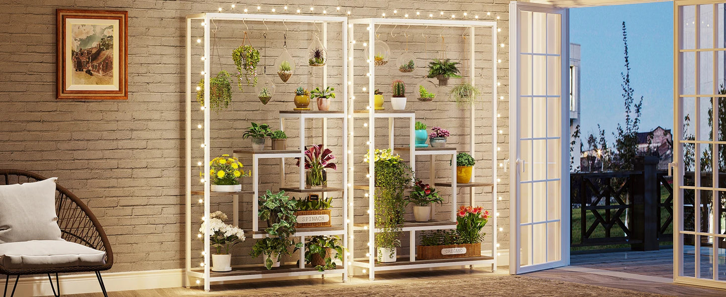 Tall 5-Tier Indoor Plant Stand with Hooks – Metal Flower Display Rack with 7 Shelves for Balcony & Living Room