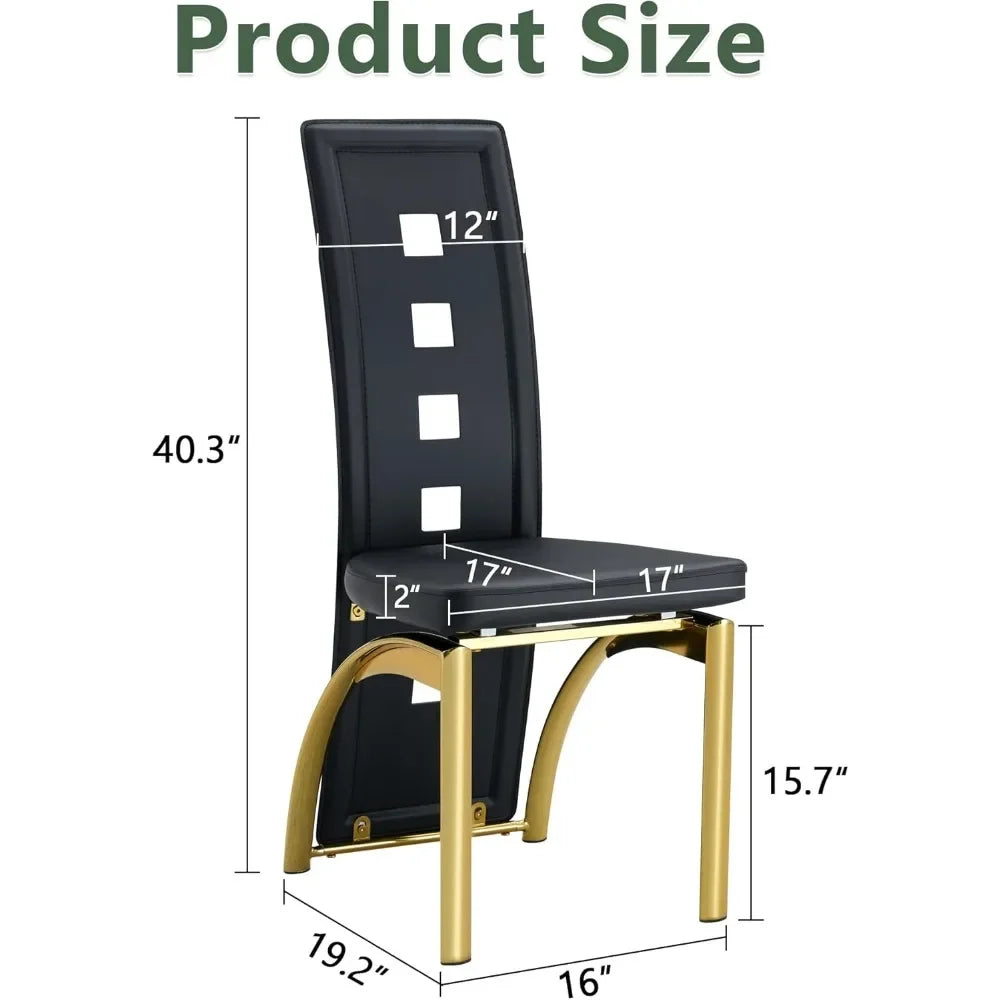 Set of 6 Modern High-Back Dining Chairs – Faux Leather Upholstery, Black with Gold Legs, Ergonomic & Stylish Seating