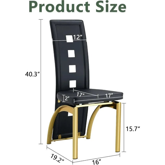 Set of 6 Modern High-Back Dining Chairs – Faux Leather Upholstery, Black with Gold Legs, Ergonomic & Stylish Seating