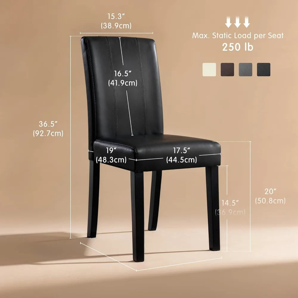 Set of 4 Modern Black Leather Dining Chairs – High Back Parsons Side Chairs with Padded Seats for Kitchen, Dining Room & Living Room