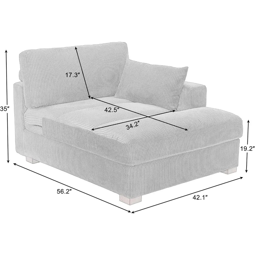 Oversized Corduroy Chaise Lounge Chair with Left Armrest – Upholstered Recliner Seat with Cushion, Wide Sleeper Sofa for Living Room