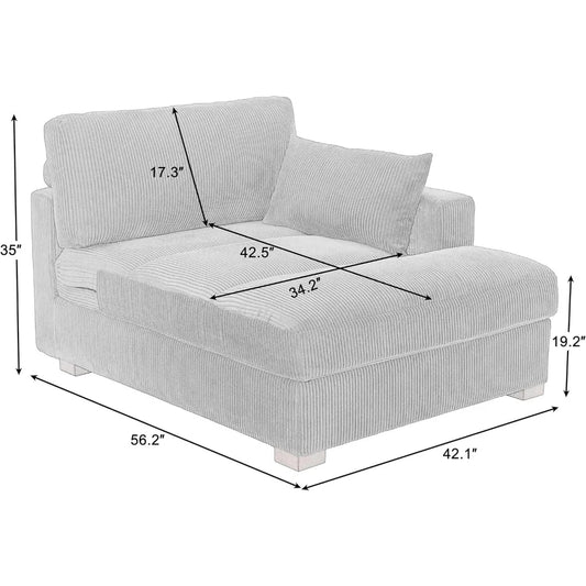 Oversized Corduroy Chaise Lounge Chair with Left Armrest – Upholstered Recliner Seat with Cushion, Wide Sleeper Sofa for Living Room