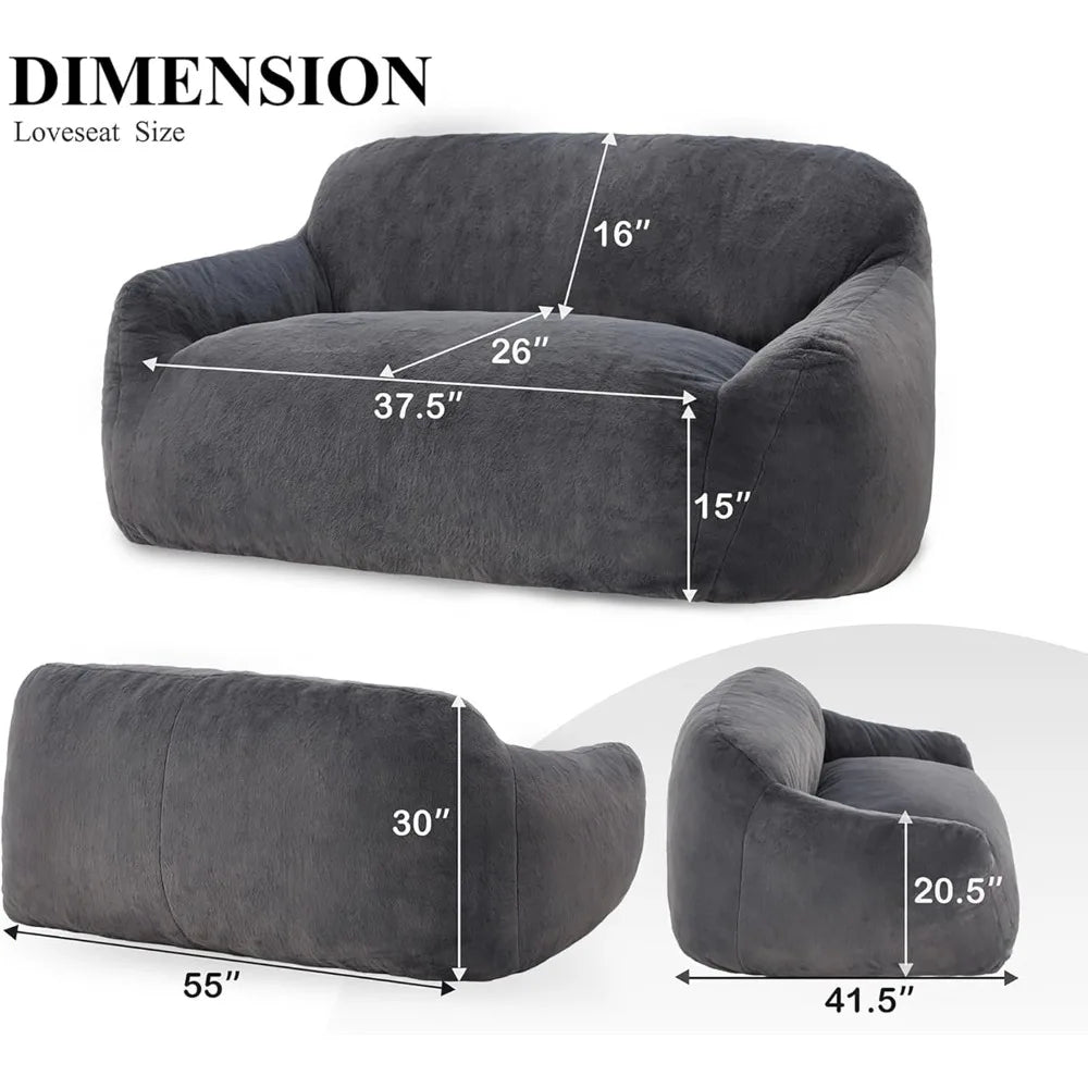 Oversized Faux Fur Bean Bag Sofa Chair with Armrests – Memory Foam Lounger for Adults