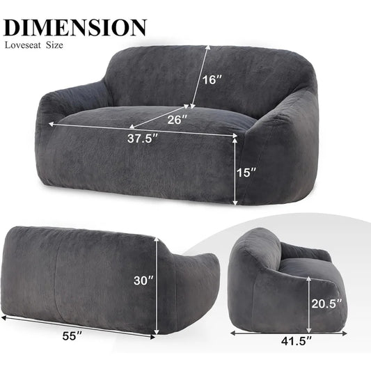 Oversized Faux Fur Bean Bag Sofa Chair with Armrests – Memory Foam Lounger for Adults