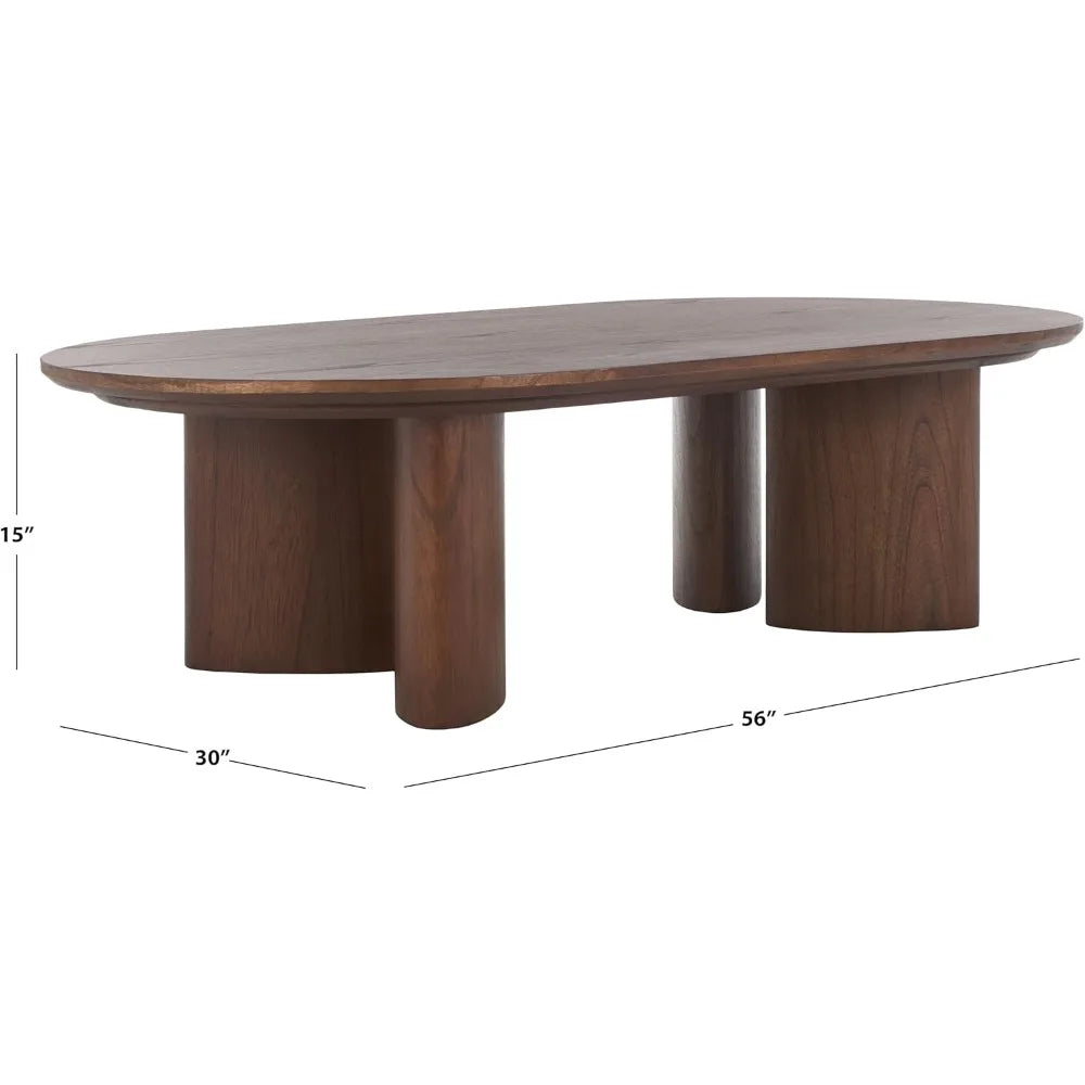 Walnut Oval Solid Wood Coffee Table – 56" Mid-Century Modern Oblong Table for Living Room