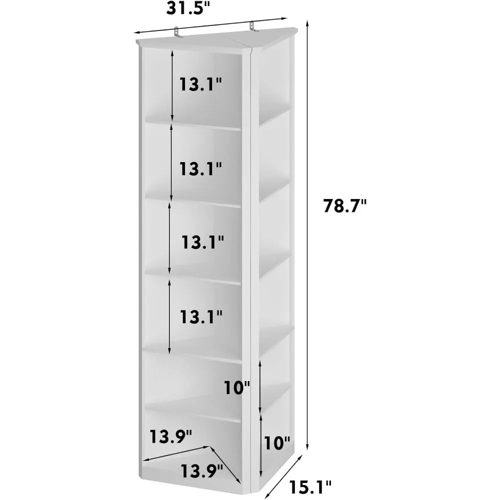 Set of 2 Tall 6-Tier Corner Bookshelves – Space-Saving Modern Display Shelves with Wall Mount & Triangular Design
