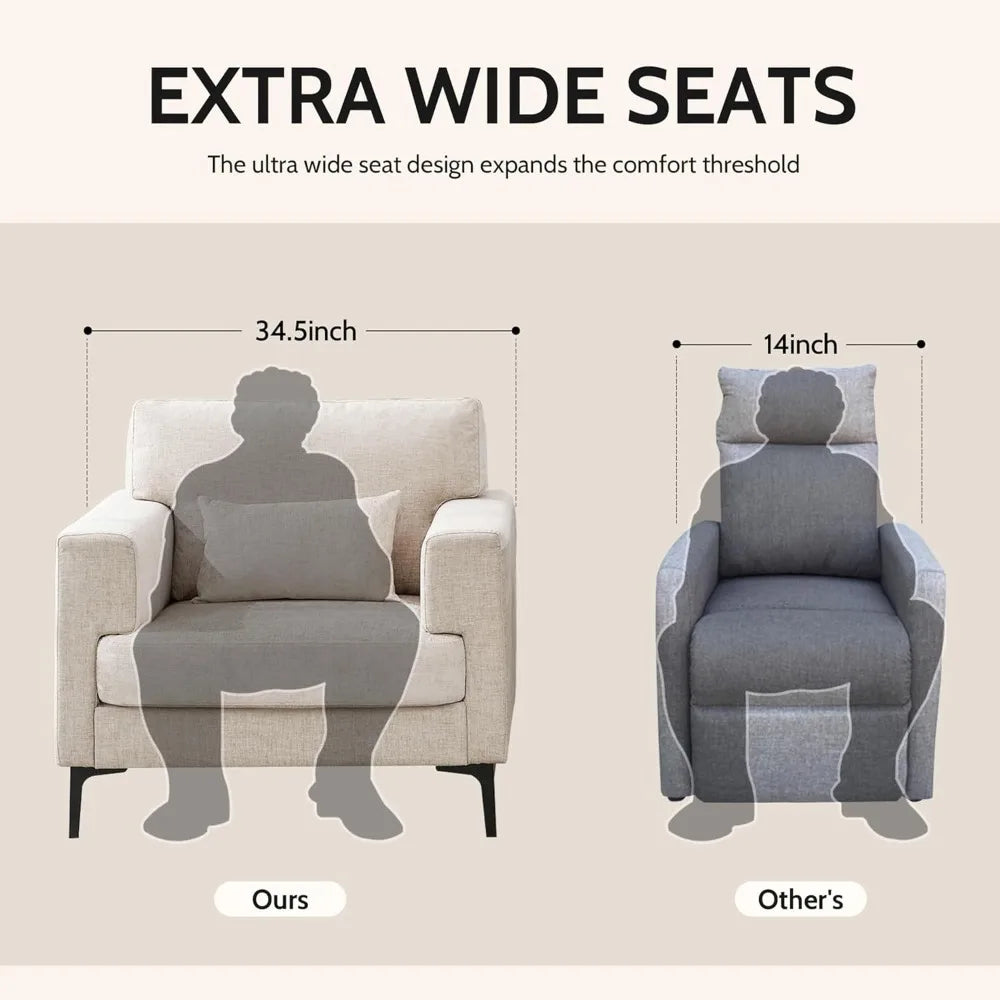 Oversized Chenille Accent Chair with Metal Legs – Extra Large Comfy Armchair for Reading, Living Room & Bedroom (Brown)