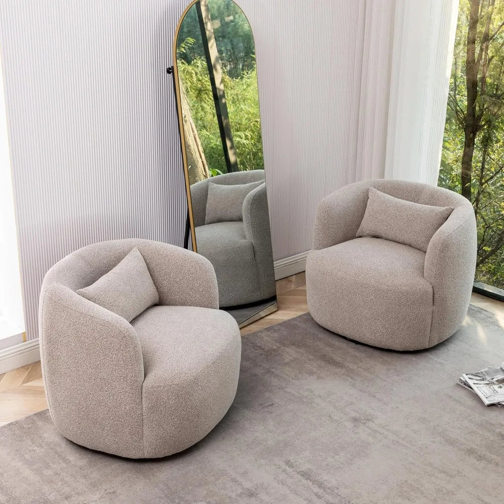 Set of 2 Boucle Swivel Barrel Chairs, 34" Wide Round Armchairs – No Assembly, Upholstered Accent Chairs