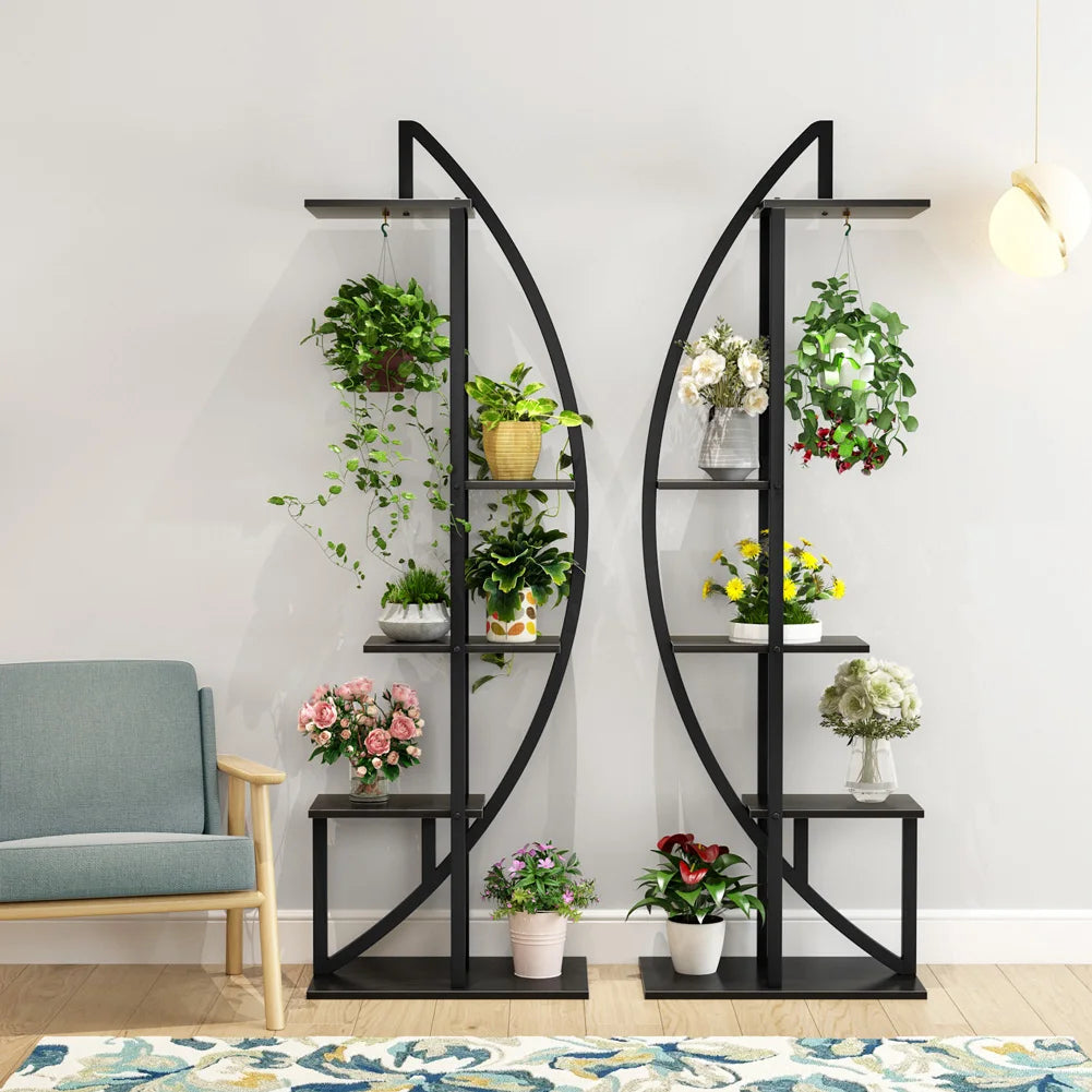 This unique set of curved plant stands adds charm and vertical storage to any space. Perfect for plants, décor, books, or balcony gardens.