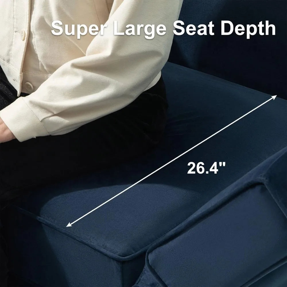 Modular Velvet Sectional Sofa with Storage – Adjustable L-Shaped Convertible Couch for Living Room (Blue)