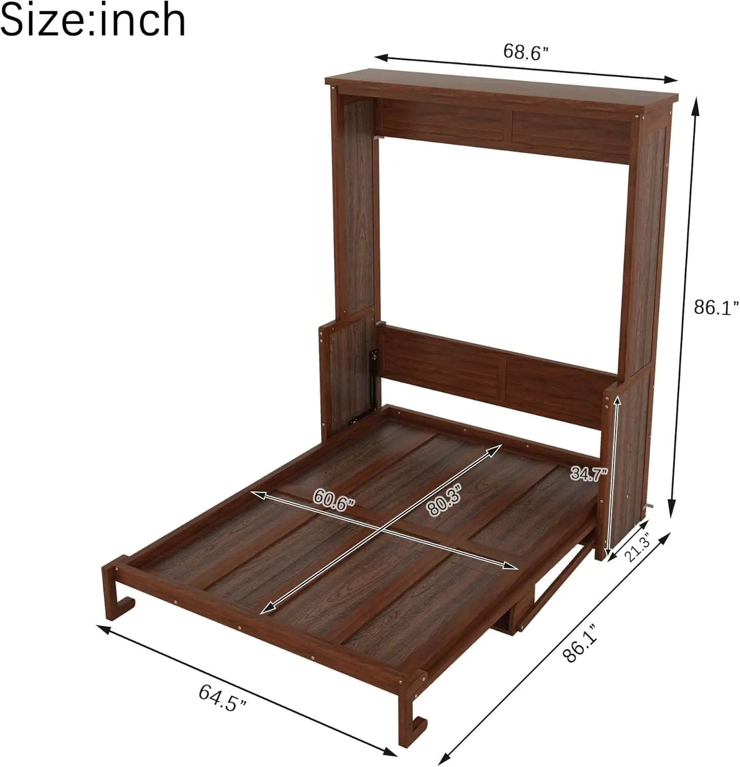 Queen Size Murphy Bed with Desk & Storage – Foldable Wall Bed Frame with Gas Struts, Hidden Cabinet Style for Guest Room/Home Office