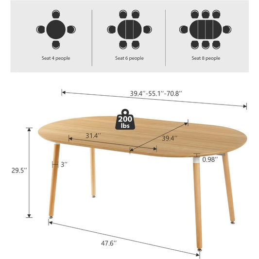 Oval Extendable Dining Table for 4-8, Modern Wood & Metal Dining Room Table