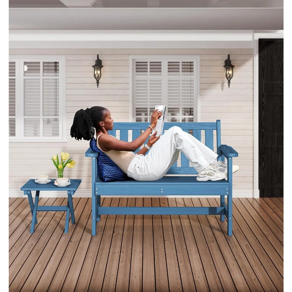 Weatherproof 2-Person Outdoor Bench – 660 lbs Capacity, HDPE Garden Bench with Reinforced Backrest for Patio, Deck, Porch – Classic Navy