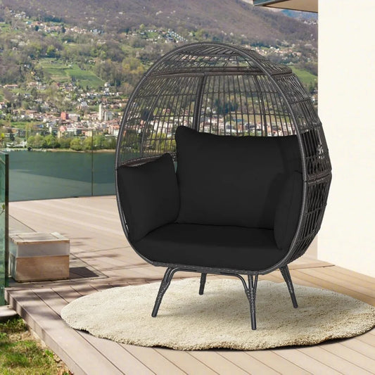 Oversized 2-Person Wicker Egg Chair – Indoor/Outdoor Lounge Hammock Chair with Cushions, PE Rattan Swing Chair with Armrests, 450 lbs Capacity