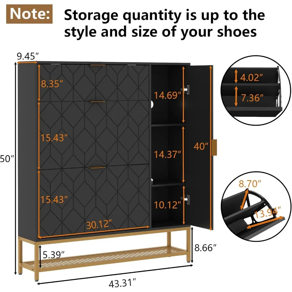 Slim Freestanding Shoe Cabinet with 2 Flip Drawers & Adjustable Shelves – Narrow Entryway Storage Rack