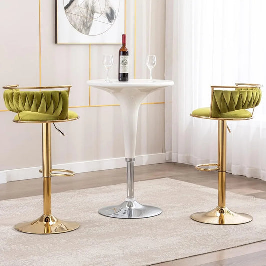 Set of 2 Modern Velvet Swivel Bar Stools – Adjustable Height Counter Chairs with Gold Base