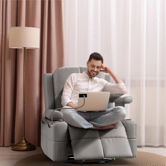 Oversized Power Recliner Chair – Swivel Rocker with Adjustable Armrests & Back, Faux Leather Recliner for Living Room