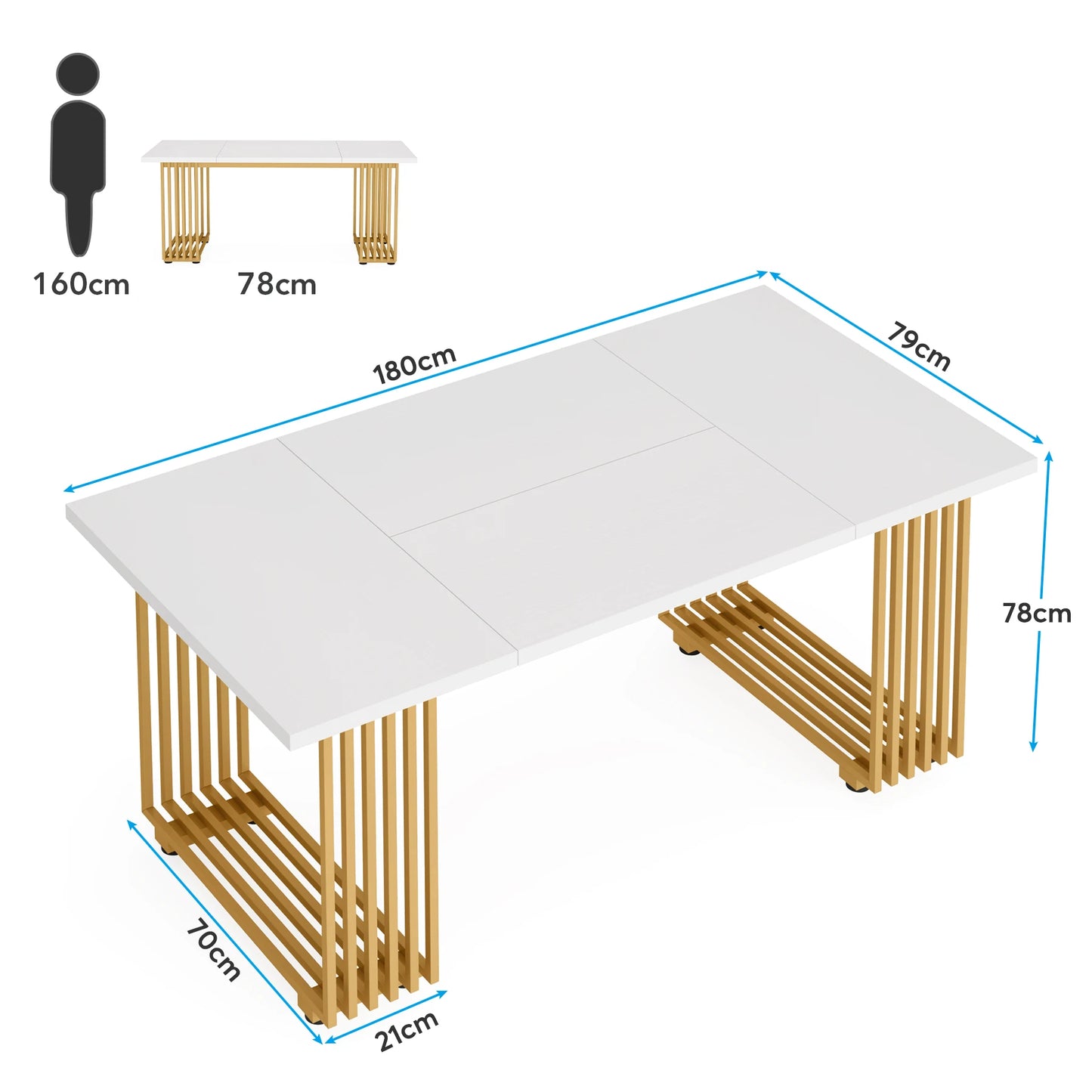 70.9" Modern Executive Office Desk – Grey Workstation with Gold Metal Legs & Spacious Desktop