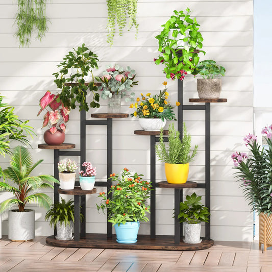 Multi-Tiered Plant Stand with 11-Pot Capacity – Space-Saving Indoor/Outdoor Flower Shelf for Balcony, Window & Corner Use