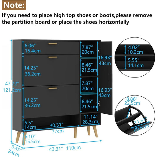 Shoe Cabinet with 2 Flip Drawers & Side Storage – Adjustable Shelves for Entryway and Hallway Organization