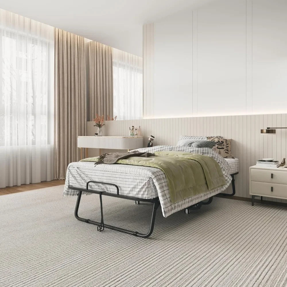 Portable Folding Bed with 5-Inch Memory Foam Mattress – Twin Size Rollaway Guest Bed