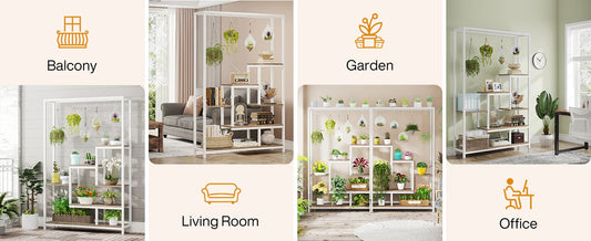 Tall 5-Tier Indoor Plant Stand with Hooks – Metal Flower Display Rack with 7 Shelves for Balcony & Living Room