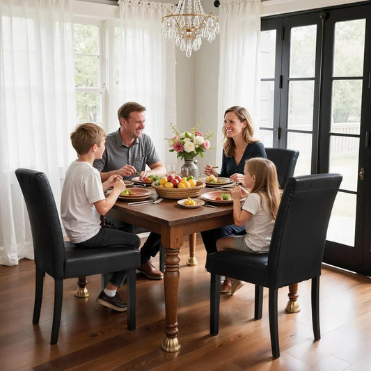 Set of 4 Modern Black Leather Dining Chairs – High Back Parsons Side Chairs with Padded Seats for Kitchen, Dining Room & Living Room