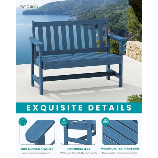 Weatherproof 2-Person Outdoor Bench – 660 lbs Capacity, HDPE Garden Bench with Reinforced Backrest for Patio, Deck, Porch – Classic Navy